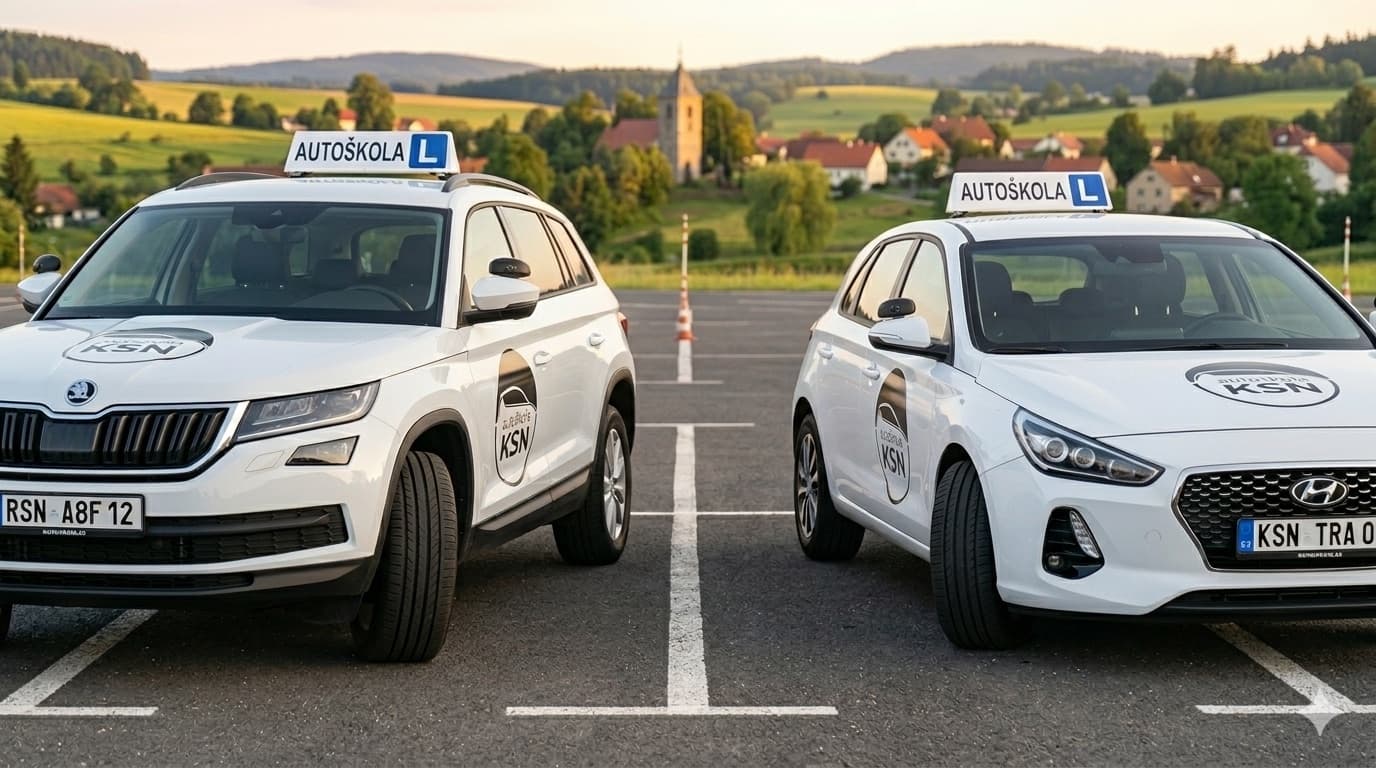 Vozidla autoškoly KSN – Škoda Kodiaq a Hyundai i30 na cvičišti